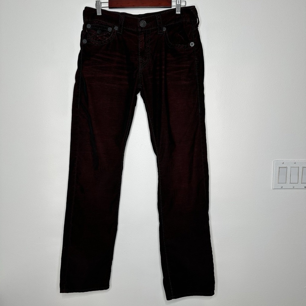 True Religion Ricky‎ Pants Size 31x33 Red Micro Corduroy Relaxed Straight